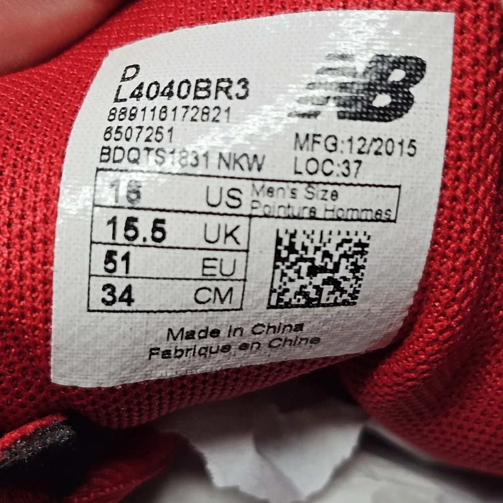 New Balance L4040BR3 Black Red White Men's Baseball Metal Cleat Size 16 No Box.‎
